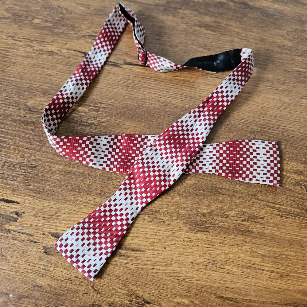 Vintage 60s Mod Mens Red White Checkered Bow Tie Adjustable Geometric Formal